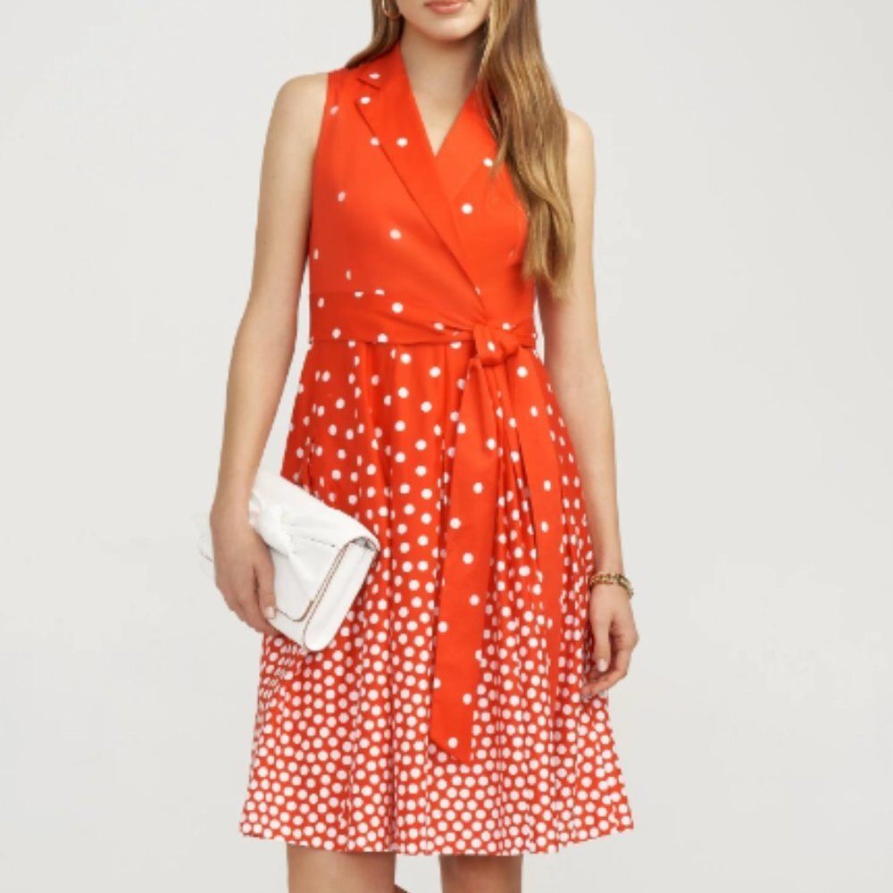Anne Kline Scattered Polka Dots Notch Collar Wrap Midi Dress Size:‎ 4